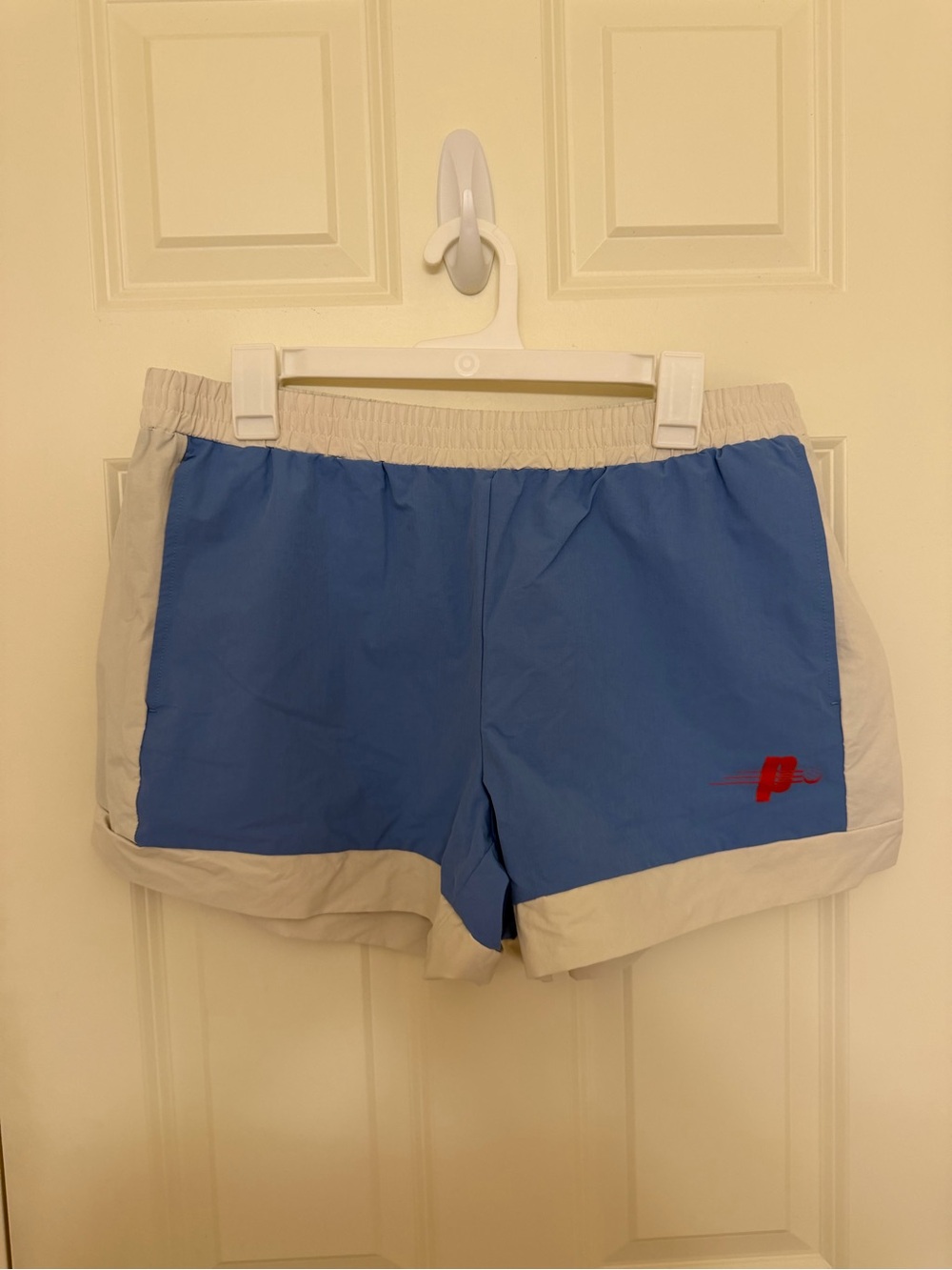 Prince Blue and Cream Athletic Shorts with Red Logo